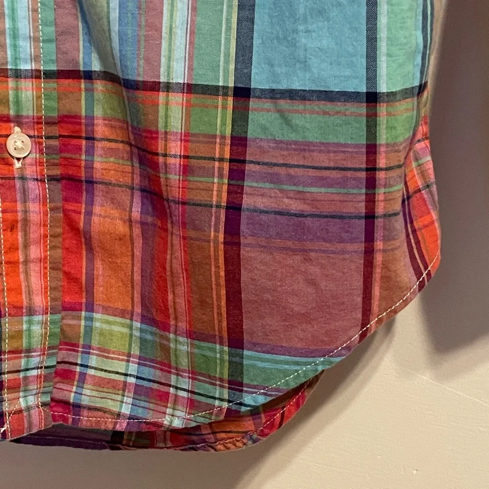 Ralph Lauren Boys Madras Plaid Button Down Shirt Size 5 Cotton Pony Preppy